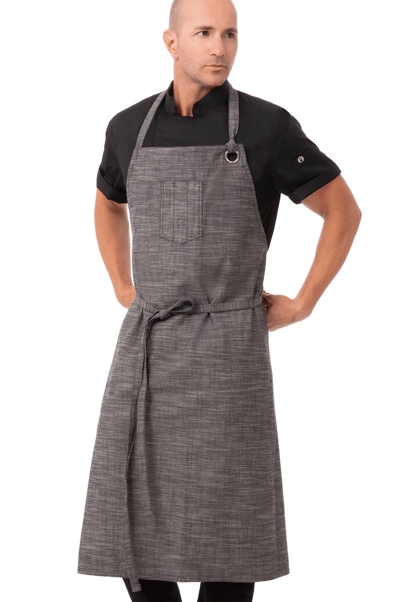 Chef Works Unisex Corvallis Chefs Bib Apron, Black Steel Grey, One Size - Image 1